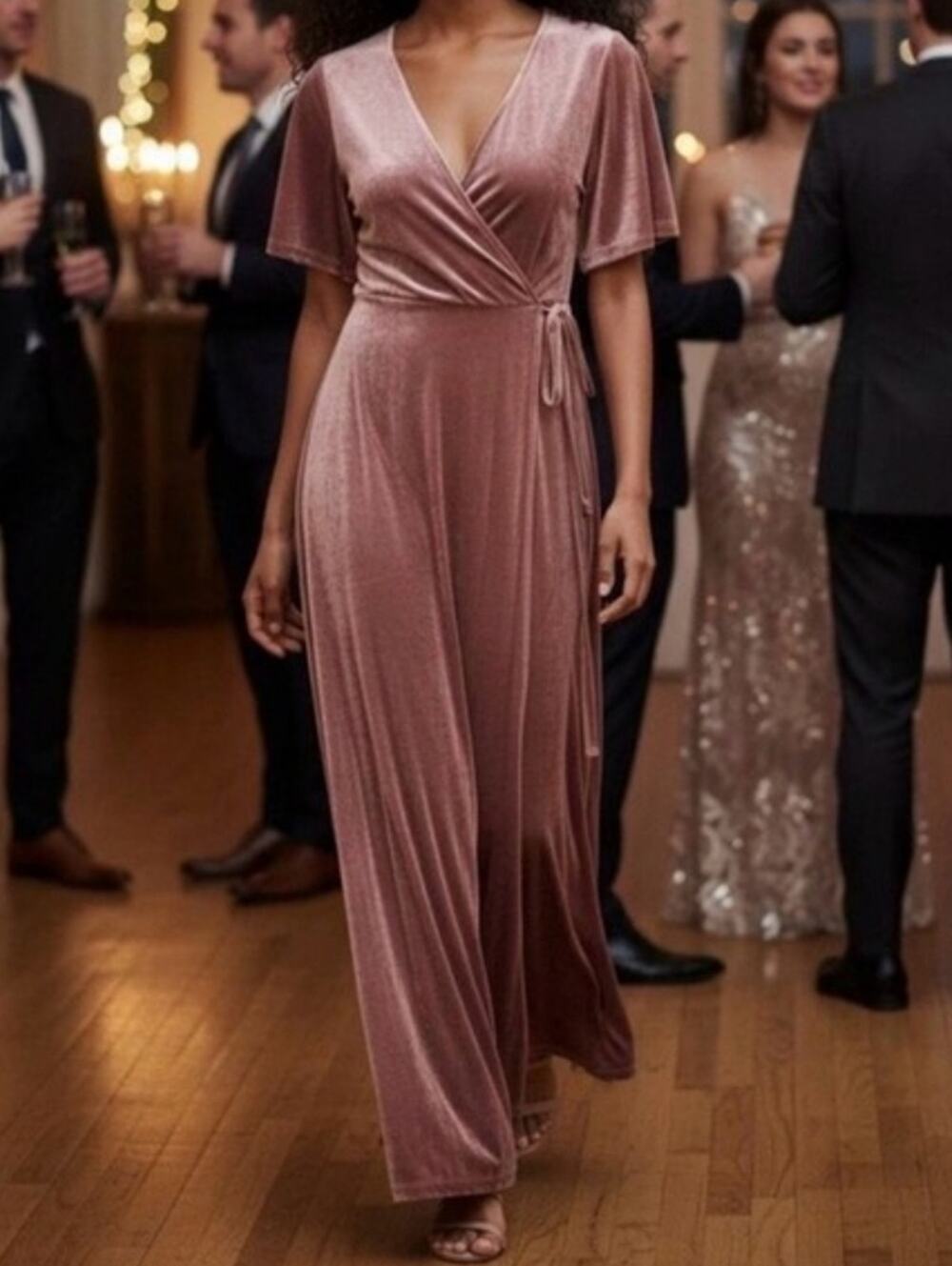 BALTC BORN Meghan Pink Velvet Wrap Dress Wedding Bridesmaid Baby Shower Sz Small